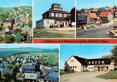 AK / Ansichtskarte Schnett Masserberg Hildburghausen Thueringen Luftkurort Wintersportplatz Jugendherberge Kulturhaus Dorfansicht Huegellandschaft Schieferdaecher Mehrbildkarte