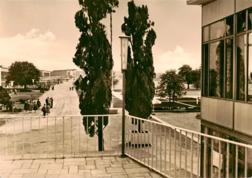 AK / Ansichtskarte ERFURT  CITY Internationale-Gartenbauausstellung Ausstellungsgelaende Promenade Glasgebaeude Baeume Passanten S/W
