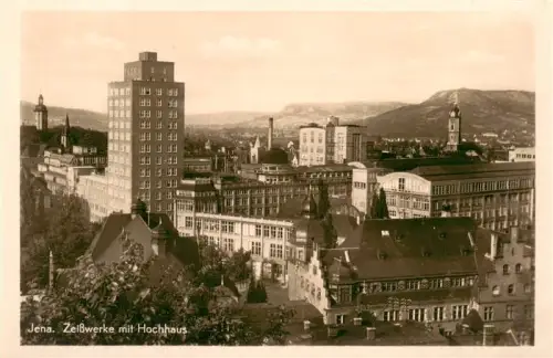 AK / Ansichtskarte JENA  Thueringen Zeisswerke Hochhaus Stadtpanorama Berge Kirche Industriegebaeude