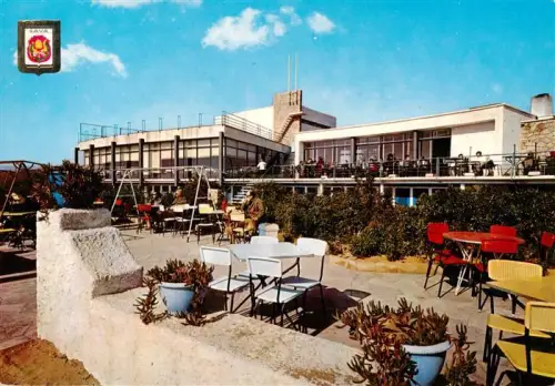 AK / Ansichtskarte Castelldefels BARCELONA Cataluna ES Restaurant-SAVA Terrasse Cafeteria Autopista Liegestuehle Moderngebaeude Mittelmeer