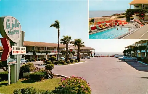 AK / Ansichtskarte La Jolla California USA La-Jolla-Shores-Hotel La-Jolla-Boulevard Motel Pool Meerblick Autos Palmen