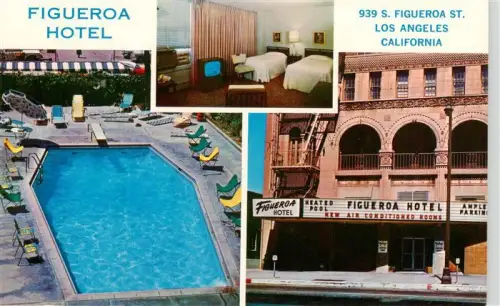 AK / Ansichtskarte LOS ANGELES California USA Figueroa-Hotel Figueroa-Street Pool Hotelzimmer Hotelfassade Mehrbildkarte Downtown
