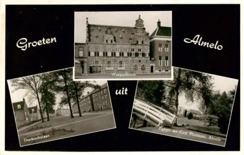 AK / Ansichtskarte Almelo NL Waaggebouw Thorbeckelaan Egbert-ten-Cate-Plantsoen Baeume Park Strassenszene