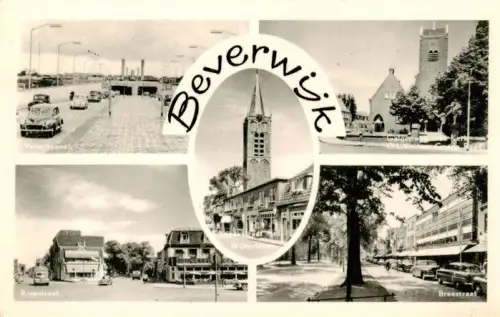 AK / Ansichtskarte Beverwijk Beverwyk NL Velertunnel Wijkerstraat Breestraat Kirche Strassenszene Autos Tunnel Geschaefte