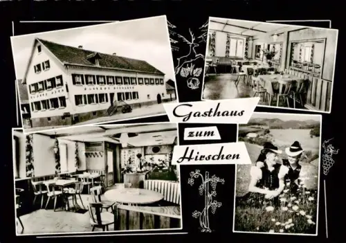 AK / Ansichtskarte Denzlingen Gasthof-zum-Hirschen Gaststube Festsaal Tracht Paar Weinreben