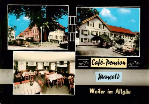 AK / Ansichtskarte Weiler Allgaeu Weiler-Simmerberg Lindau Bayern Café-Pension-Mangold Weinstube Freisitz Speisesaal Tische Baeume Dorfplatz