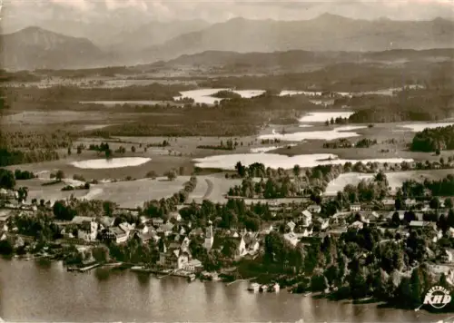 AK / Ansichtskarte Seeshaupt Starnberger See Bayern Fliegeraufnahme Starnberger-See Seeufer Kirchturm Ortschaft Seen Alpen Oberbayern