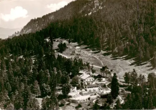 AK / Ansichtskarte GARMISCH-PARTENKIRCHEN Bayern Restaurant-Pension-Panorama Bergwald Berghang Fichtenwald Alpenhuette Hotel Gebirge Hangweg