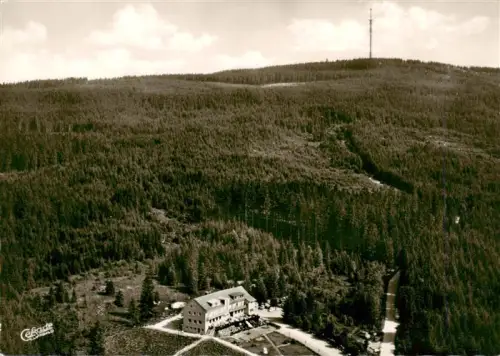AK / Ansichtskarte Bischofsgruen Bayreuth Bayern Pension-Hoyer-Baude Hotel Fichtelgebirge Wald Sendemasten Berghang Fichtenwald