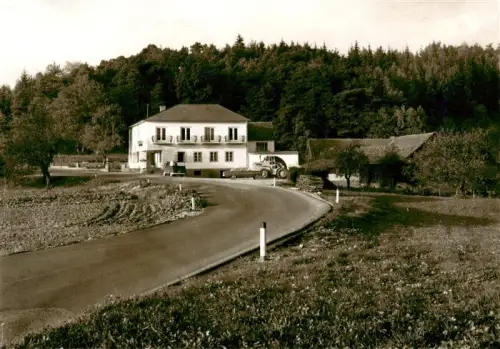 AK / Ansichtskarte Erlauf Mostviertel-Eisenwurzen Niederoesterreich AT Gasthof Pension Merkl Strasse Felder Wald PKW Balkon