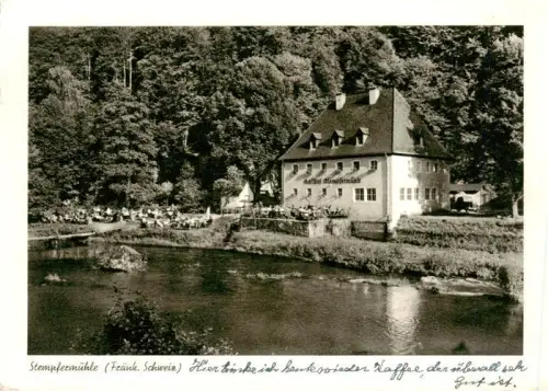 AK / Ansichtskarte Muggendorf Fraenkische Schweiz Bayern Steinfermuehle Gasthof Wiesent Flussufer Biergarten Wald Fraenkische-Schweiz