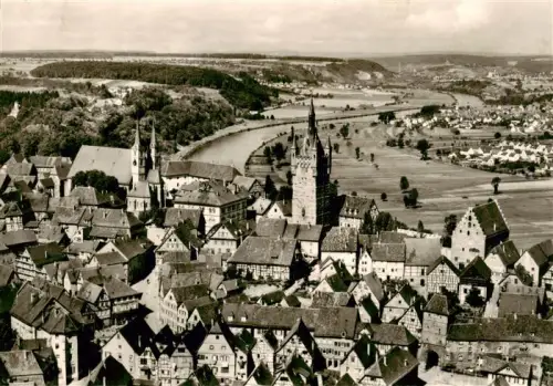 AK / Ansichtskarte Bad Wimpfen Neckar Neckar Luftbild Altstadt Kirchturm Fachwerkhaeuser Fluss Weinberge