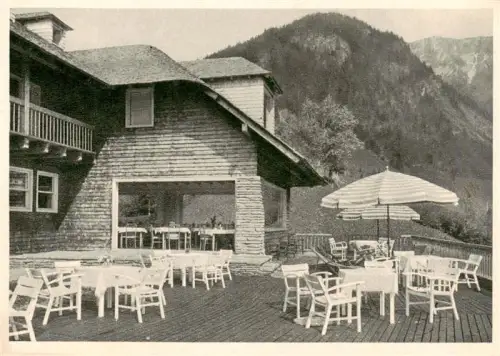 AK / Ansichtskarte Bad Oberdorf Bad Hindelang Bayern Alpenhof Terrasse Sonnenschirme Hotel-Terrasse Berge Allgaeu Holzhaus Tische-Stuehle