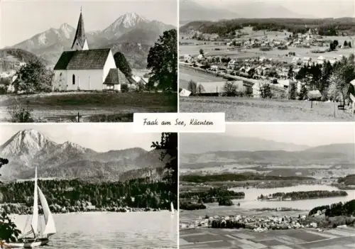 AK / Ansichtskarte Faak am See Finkenstein Faaker-See Kirche Segelboot Berge Panorama Ortschaft Fliegeraufnahme