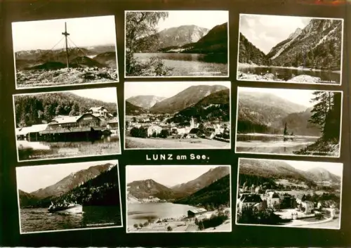 AK / Ansichtskarte Lunz am See Niederoesterreich AT Lunzersee See Motorschiff Ortschaft Berge Schloss Kirche Panorama