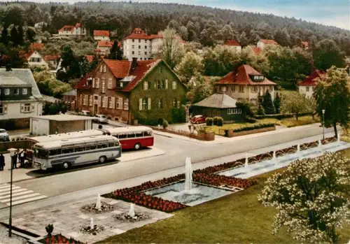 AK / Ansichtskarte Steinbach Odenwald Bad Koenig Hessen Wasserspiele Bahnhofsanlagen Springbrunnen Bus Villen Park Blumenbeet