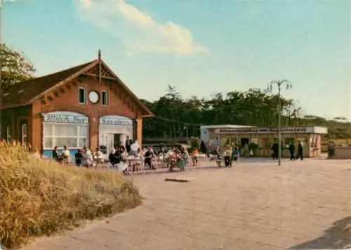 AK / Ansichtskarte Graal-Mueritz Ostseebad Bad Doberan Mecklenburg-Vorpommern Milch-Bar-Seestern Strandpromenade Strandartikel Aussenterrasse Ostsee Seeheilbad