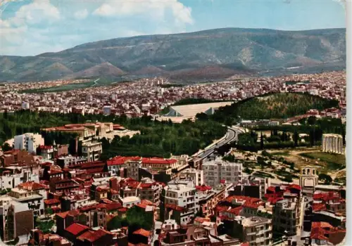 AK / Ansichtskarte ATHEN Athenes Greece Stadtpanorama Panathinaiko-Stadion Zeustempel Akropolis-Blick Stadtansicht Berge Athen