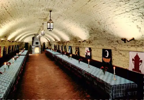 AK / Ansichtskarte Nykoeping Sweden Nykoepingshus Gaestabudssalen Festsaal Gewoelbe Ritterbankett Wappen Kerzen Burg