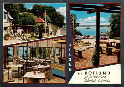 AK / Ansichtskarte Kollund DK Kolonial-Cafeteria H-Mikkelsen Flensburger-Fjord Fjord Terrasse Restaurant Cafeteria Parkplatz