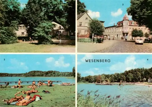 AK / Ansichtskarte Wesenberg Mecklenburg-Vorpommern Strandcafe Mittelstrasse Freibad Grosser-Weissensee Strand See Badegaeste Rathaus