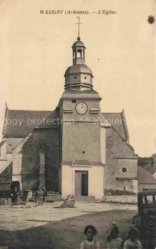 AK / Ansichtskarte Wasigny RETHEL 08 Ardennes Eglise Kirchturm Kirchenuhr Dorfkirche Kinder Auto