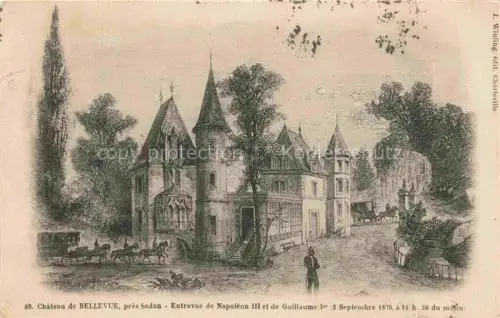 AK / Ansichtskarte Donchery SEDAN 08 Ardennes Château-de-Bellevue Napoleon-III Guillaume-Ier Schloss Kutschen Baeume Illustration
