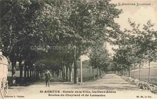 AK / Ansichtskarte Saint-Agreve Tournon 07 Ardeche Deux-Allées Allee Baeume Route-du-Cheylard Route-de-Lamastre Platanen Fuhrwerk