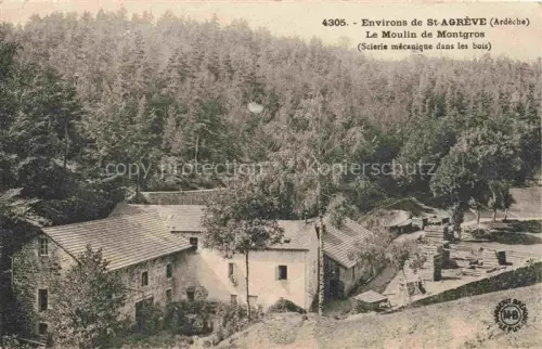AK / Ansichtskarte Saint-Agreve Tournon 07 Ardeche Moulin-de-Montgros Muehle Saegewerk Wald Kiefern Holzstapel Gebaeude