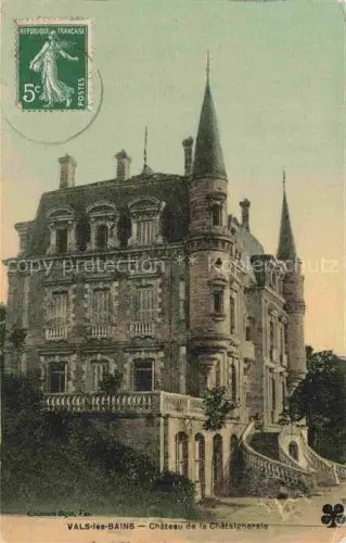 AK / Ansichtskarte Vals-les-Bains Largentiere 07 Ardeche Château-de-la-Châtaigneraie Schloss Tuerme Treppe Baeume Semeuse Rue-Créqui Lyon