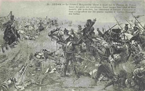AK / Ansichtskarte SEDAN 08 Ardennes Général-Margueritte Plateau-de-Floing Kavallerie Schlachtengemaelde Chasseurs-d Afrique Gefallene Attacke