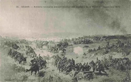 AK / Ansichtskarte SEDAN 08 Ardennes Artillerie-bavaroise Hauteurs-de-la-Marée Schlachtengemaelde Geschuetze Kavallerie Schlachtfeld 1870