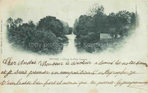 AK / Ansichtskarte RETHEL 08 Ardennes Chute-du-Pont-Lamare Fluss Baeume Wasserfall Bruecke Kirchturm Handkoloriert
