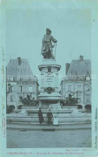 AK / Ansichtskarte CHARLEVILLE -MEZIERES 08 Ardennes Statue-de-Charles-de-Gonzague Denkmal Platz Geschaefte Brunnen Passanten Kinder