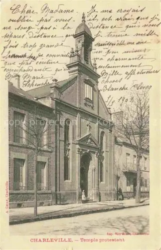 AK / Ansichtskarte CHARLEVILLE -MEZIERES 08 Ardennes Temple-protestant Kirche Strasse Passanten Baeume Fassade Glockenturm