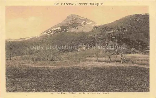 AK / Ansichtskarte Le Puy Griou 1694m Sommet de 15 Cantal Puy-Griou Route-du-Lioran Schnee Berggipfel Wiesen Baeume Hochland