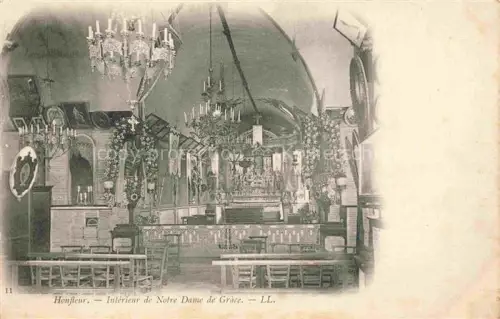 AK / Ansichtskarte HONFLEUR Lisieux 14 Calvados Intérieur-Notre-Dame-de-Grâce Kirche Altar Kronleuchter Kirchenbaenke Gewoelbe