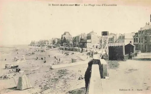 AK / Ansichtskarte Saint-Aubin-sur-Mer CAEN 14 Calvados Plage Strand Strandkoerbe Strandpromenade Haeuser Badekarren Badegaeste Meer