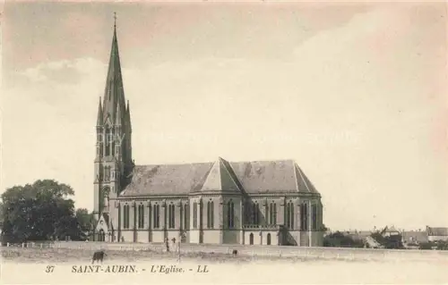 AK / Ansichtskarte Saint-Aubin-sur-Mer CAEN 14 Calvados Eglise Kirche Kirchturm Kirchenschiff Wiese Kuehe Haeuser