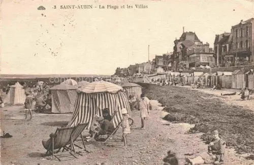 AK / Ansichtskarte Saint-Aubin-sur-Mer CAEN 14 Calvados Plage Strand Villas Strandkoerbe Liegestuehle Strandpromenade Badekarren Badegaeste