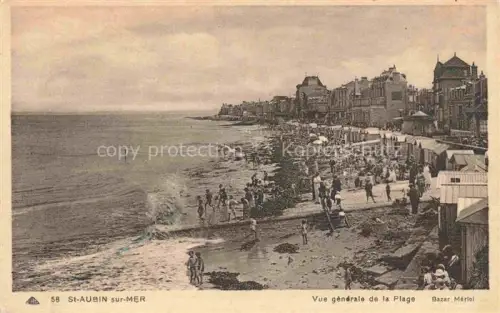 AK / Ansichtskarte Saint-Aubin-sur-Mer CAEN 14 Calvados Plage Strand Meer Wellen Strandbesucher Badekarren Villas Strandpromenade