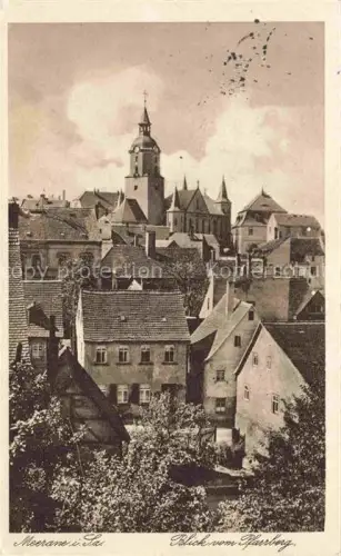 AK / Ansichtskarte Meerane Sachsen Pfarrberg Stadtkirche Kirchturm Altstadt Daecher Blick Haeuser