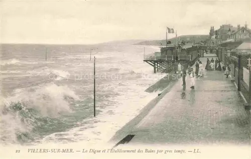 AK / Ansichtskarte VILLERS-SUR-MER Lisieux 14 Calvados Digue Etablissement-des-Bains Wellen Sturm Strandpromenade Passanten Meer Badeanstalt