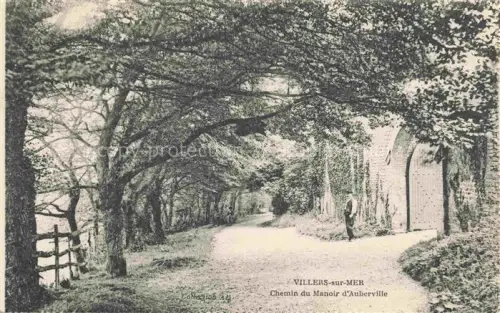 AK / Ansichtskarte VILLERS-SUR-MER Lisieux 14 Calvados Chemin-du-Manoir-d Auberville Allee Baeume Weg Tor Efeu Person Landstrasse