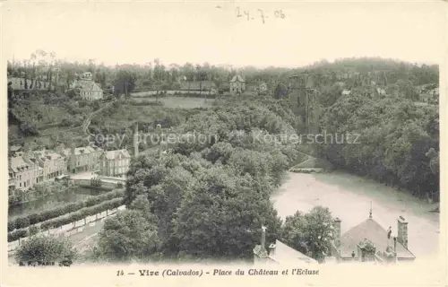 AK / Ansichtskarte VIRE 14 Calvados Place-du-Chateau Ecluse Fluss Schleuse Fabrikschornstein Baeume Felsen Ortschaft