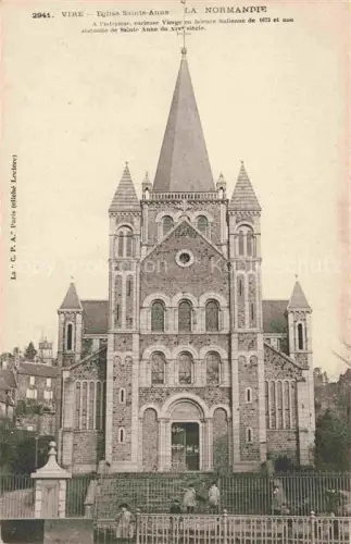 AK / Ansichtskarte VIRE 14 Calvados Église-Sainte-Anne Kirchfassade Neugotik Kirchtuerme Kinder Zaun