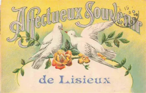 AK / Ansichtskarte LISIEUX 14 Calvados Tauben Rosen Blumen Gruss-Karte Jugendstil Dekorationskarte