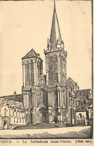 AK / Ansichtskarte LISIEUX 14 Calvados Cathédrale-Saint-Pierre Holzschnitt Kirchturm Gotik Illustration Cliché-bois
