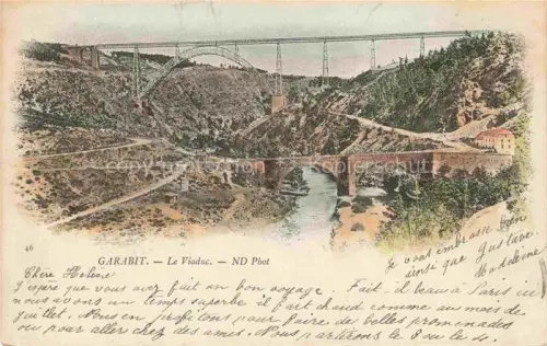 AK / Ansichtskarte Viaduc de Garabit Ruynes-en-Margeride 15 Cantal Viaduc-de-Garabit Vallée-de-la-Truyère Eisenbahnviadukt Fluss Stahl Bogen Schlucht Handkoloriert
