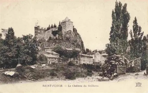 AK / Ansichtskarte Chateau de Sailhans Sailhant Chateau-du-Sailhans Schloss Felsen Burgturm Baeume Pappeln Bauernhaeuser